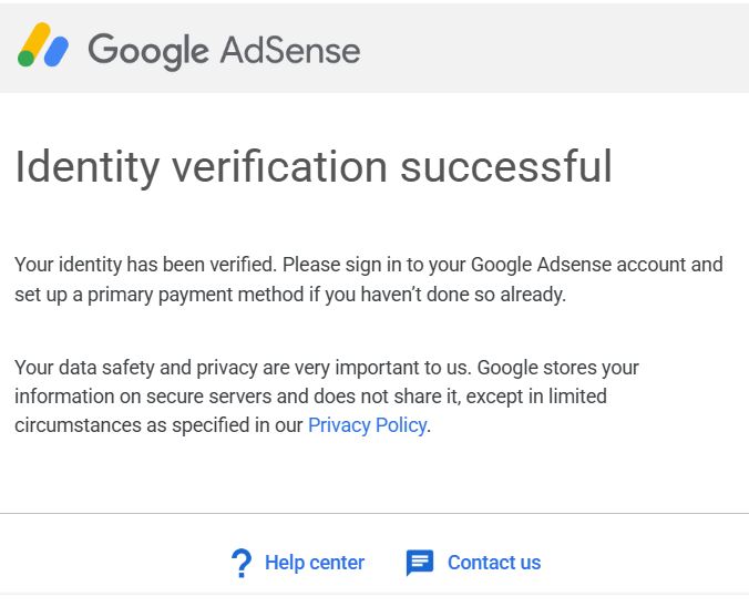Google AdSense Identity Verified